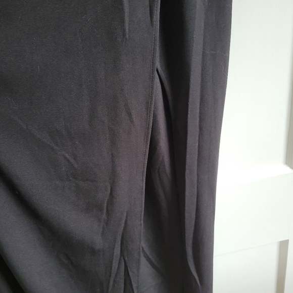 Black mock neck floor length dress with slit and leather detail - Picture 2 of 4